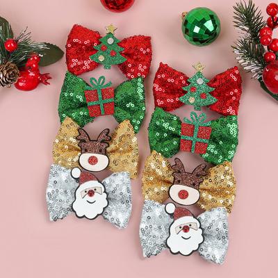 2/8pcs Sequin Hair Bows Clips Girls Christmas Hair Clips Barrettes Elk Santa Claus Hairpin Christmas Party Hair Accessories