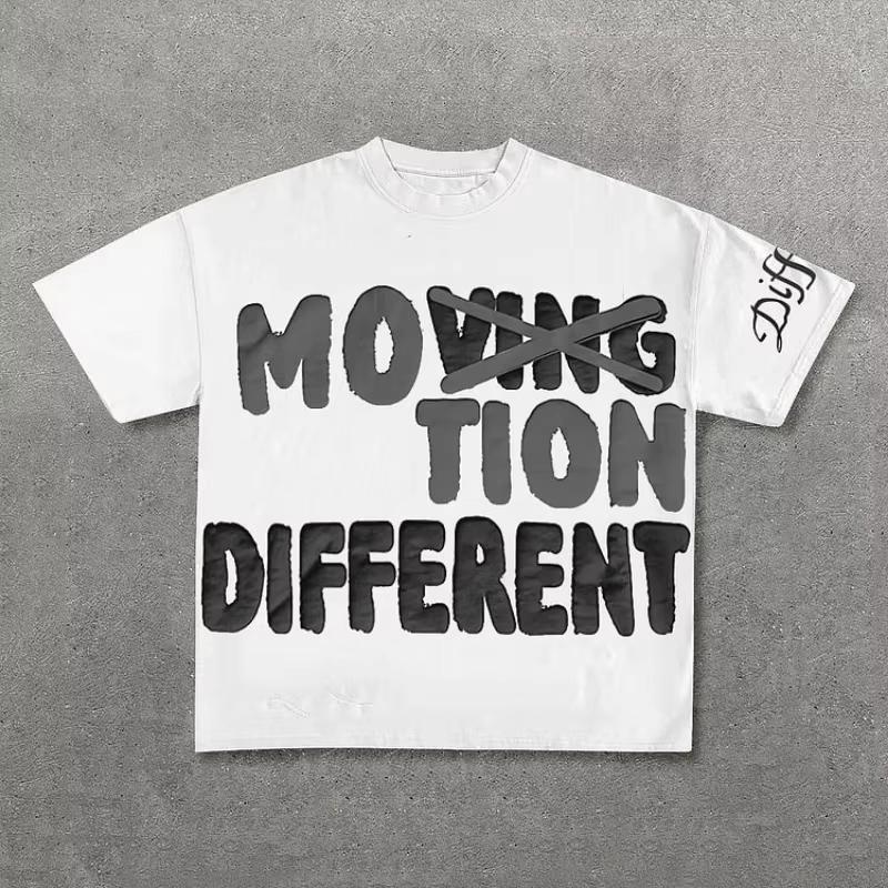 Vintage Motion Different Graphic 100% Cotton Short Sleeve T-Shirt Men Y2K Short Sleeves Oversize Tshirt Streetwear Women Tops