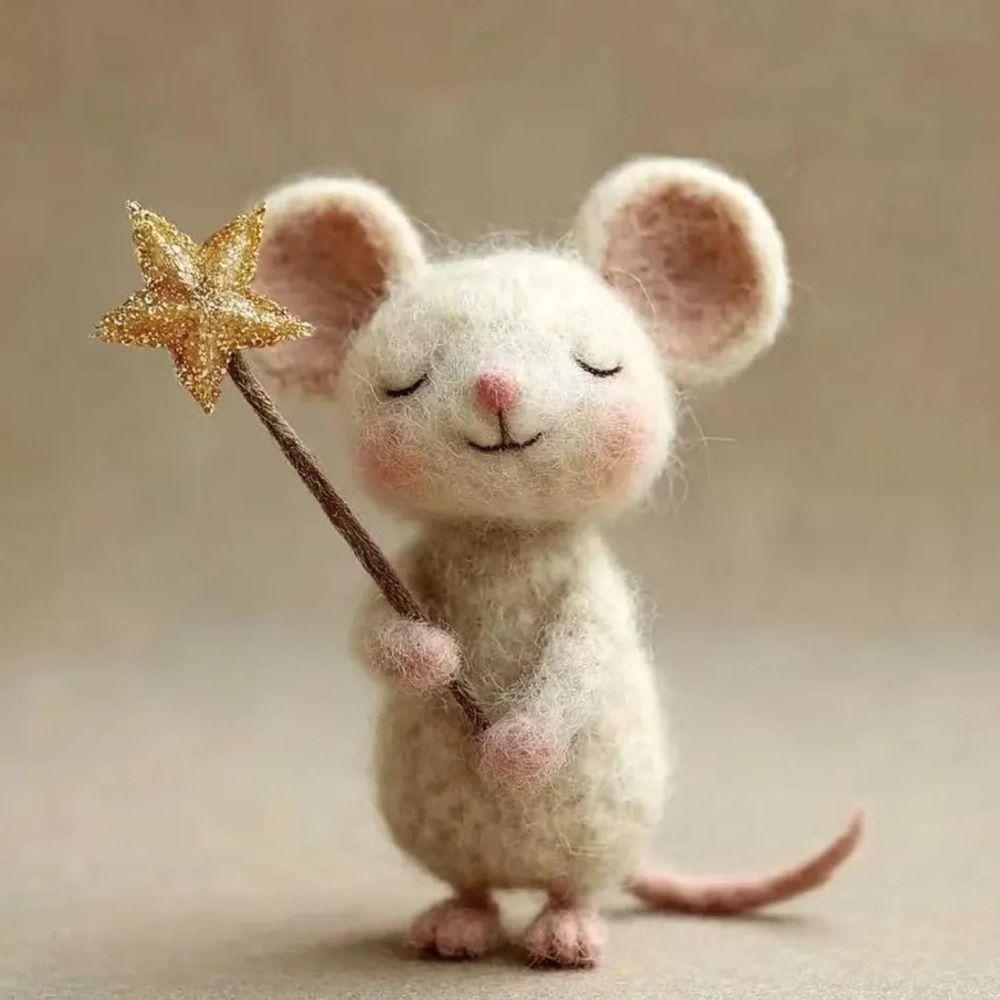Craft Needle Felting Supply Starry Night Felt Mice Cute Mouse Handmade Felt Mice Ornaments Figurine Gifts Mouse Animal Figurine