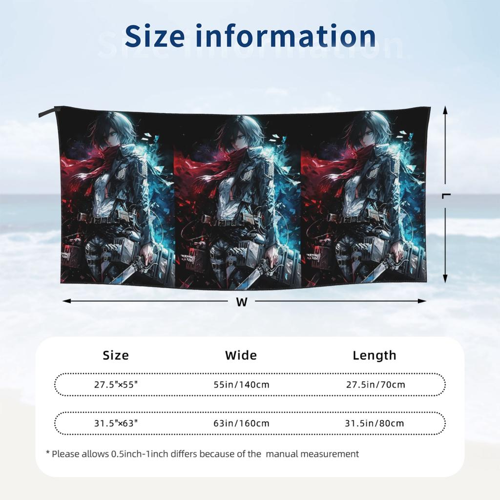 Anime Attack On Titan Mikasa Ackerman Beach Towel Soft Microfiber Quick Dry Absorbent Quick Towels For Yoga