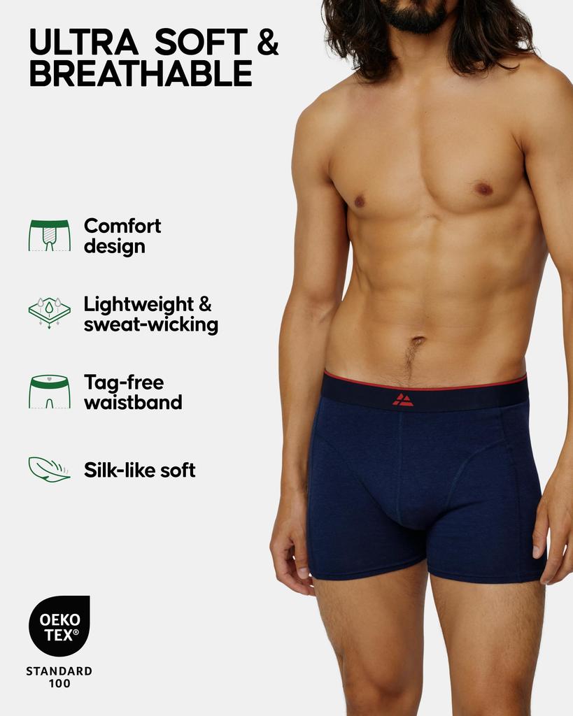 DANISH ENDURANCE Men's Bamboo Boxer Briefs, 6 or 10 Pairs, Multicolor (4 Navy Blue, 3 Black, 3 Red), 2XL