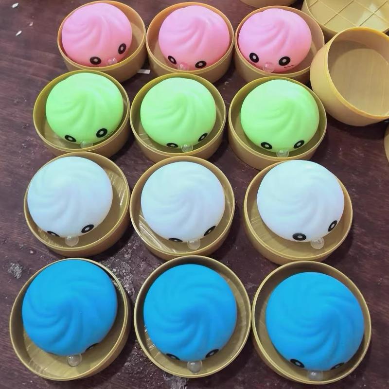 1Pcs Stress Relief Squishy Emotion Bun Fidget Toys Colorful Squeeze Bubble Bun Toy With Steamer For & Adults Anxiety Relief