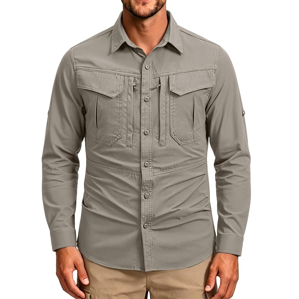 Men's Vintage Work Shirt Long Sleeve Casual Button Down Shirt Loose Fit Utility Shirt with Chest Pockets Outdoor Workwear Shirt