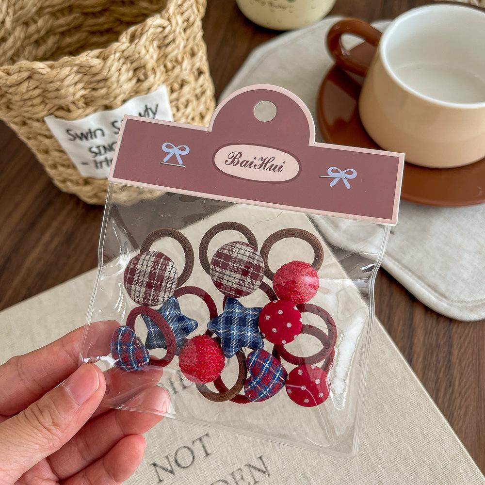 Neue Kinder lieben Karomuster Rundes Bohnen Haarband Gummiband Basic Hochelastisches Gummiband Kinder Einfaches Haarband