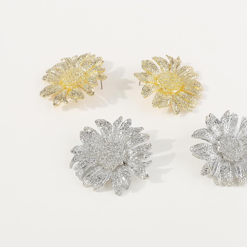 New European American Style Exaggerated Sunflower Necklace Earrings Flower Pendant Clavicle Chain For Women Trendy Jewelry