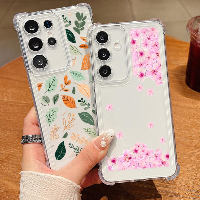 Flowers Leaves Phone Case For Samsung Galaxy S25 Edge S24 Ultra S23 S22 Plus S21 FE A34 A54 A15 A35 A55 A16 A26 A36 A56 5G Capa