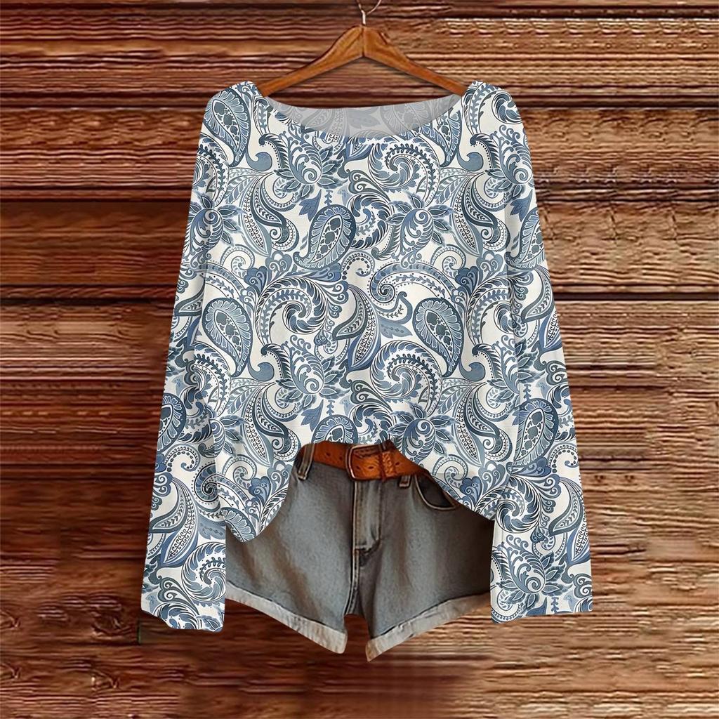 Long Sleeve Shirts For Women Print Graphic Tees Blouses Casual Plus Size Basic Tops Pullover