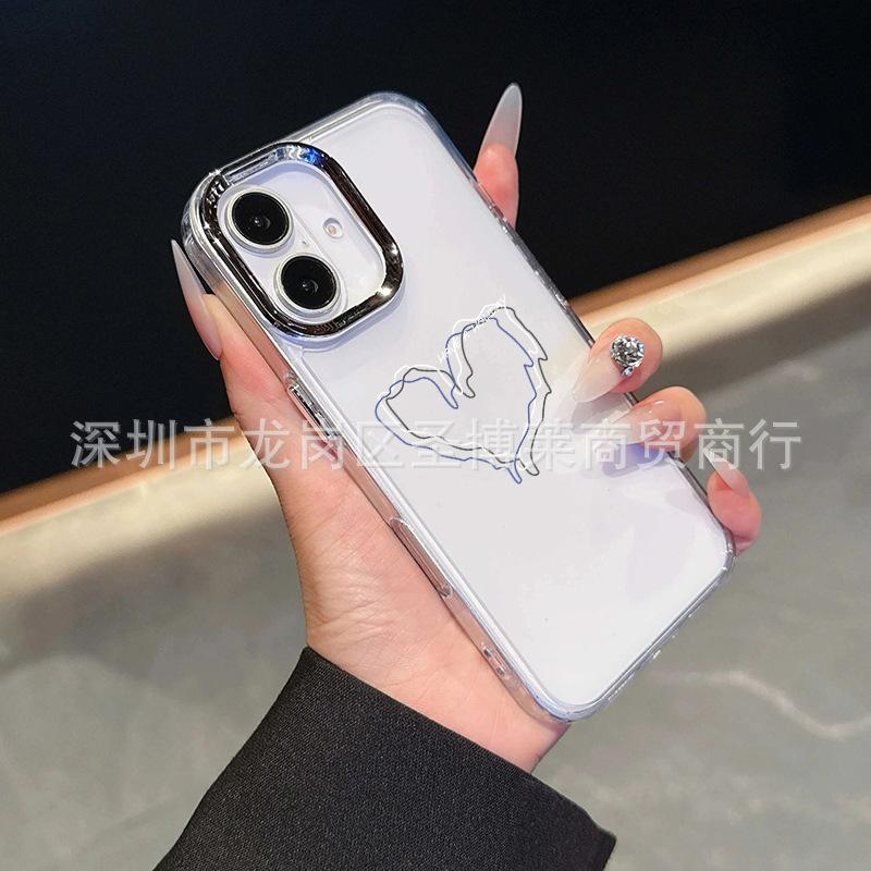 Line love applies to iPhone15promax mobile phone case Apple 16 electroplated photo frame 14/13 protective case 17
