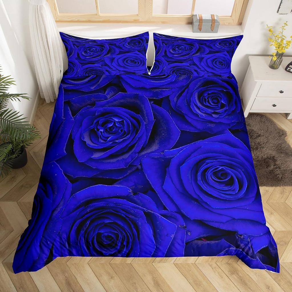 Blue Rose Digital Printed Duvet Set Three-Piece Valentine'S Day Gift Suitable For Bedroom Decoration Bedding