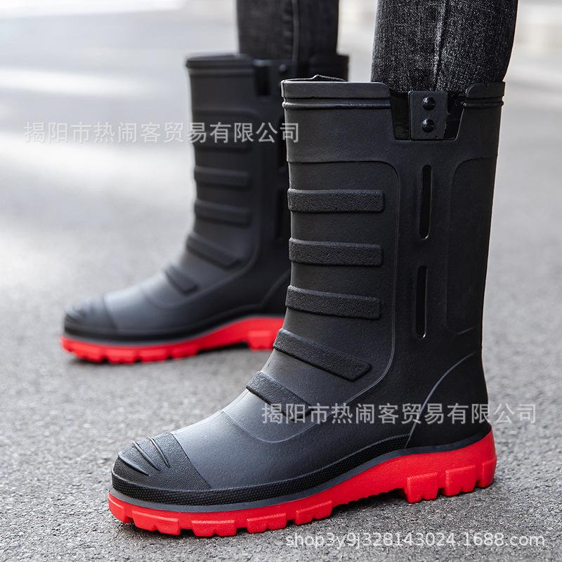 Jundeng medium tube British men's rain boots outdoor trend foot cover men's waterproof boots cowboy medium tube boots travel replacement rubber shoes