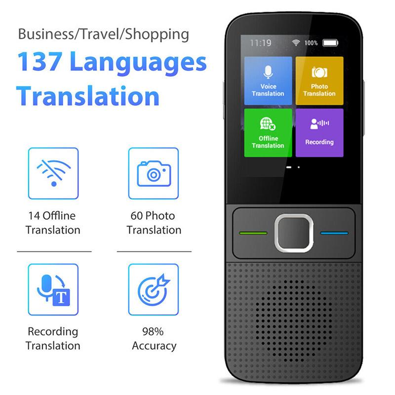 

Переводчик на 137 языков T10 Smart Translator Офлайн-переводчик T10 Переводчик в реальном времени Portable Traduttore чёрный