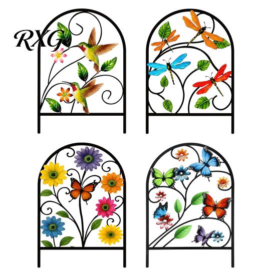 Metal Garden Ornament Fence Animal Barrier, Butterfly Floral Wire Panel Border, Arched Flower Bed Edging Panel, Barrier for Dogs, Rabbits, Patio Yard