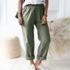 Damen Leinen Weite Hosen Elastischer Bund Lässige Lockere Hosen mit Taschen Leichte Alltags Hosen