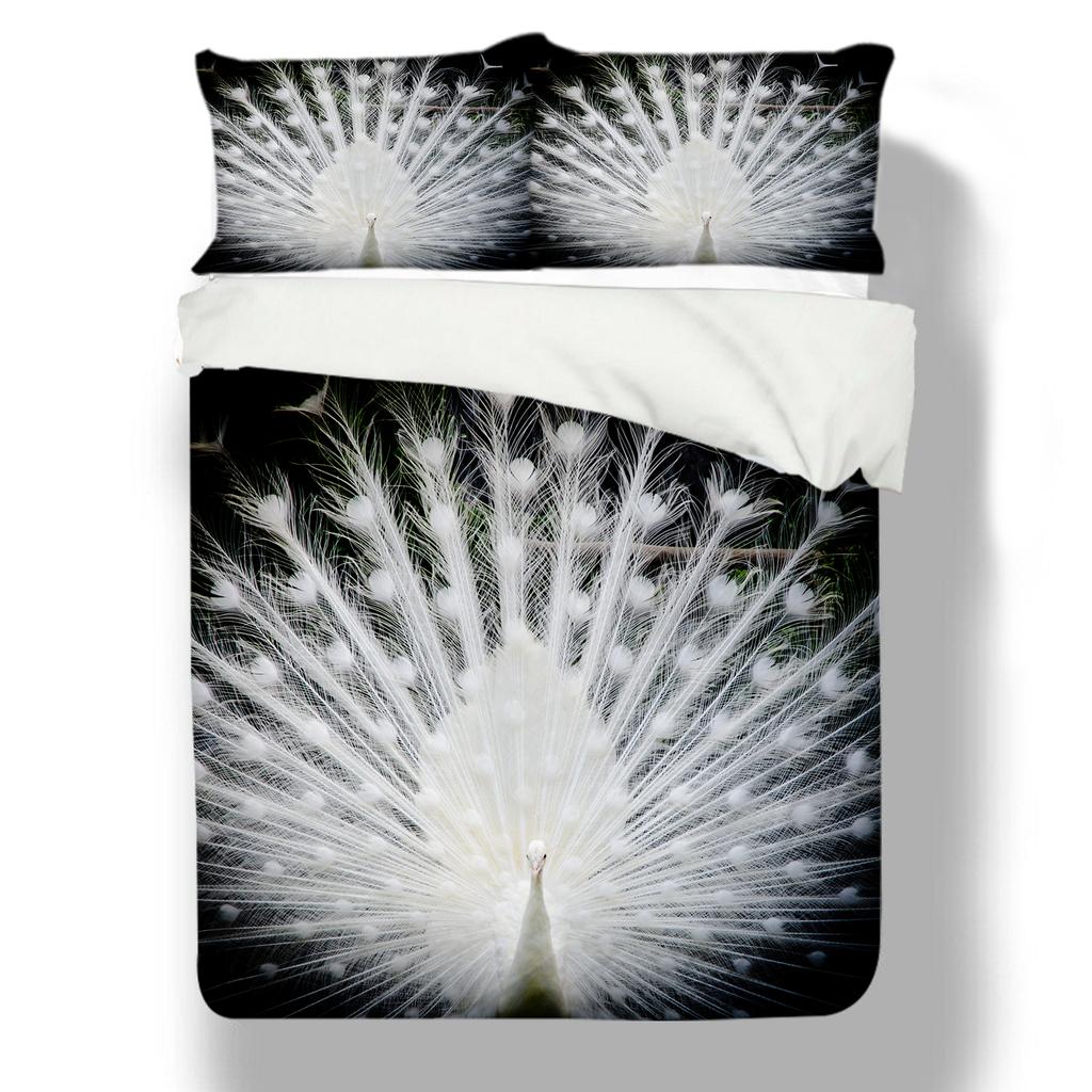 Animal Bedding 3D Peacock Duvet and Pillowcase 2/3 Pieces EU135 * 200 Single/double Bed Full Size Soft Machine Washable Home Decoration
