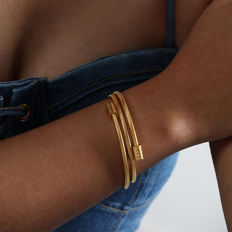 Boho Multiple Layers Bracelet Zircon  Vintage Gold Color Snake Chain Metal Rope Chain Fashion Bracelet For Women