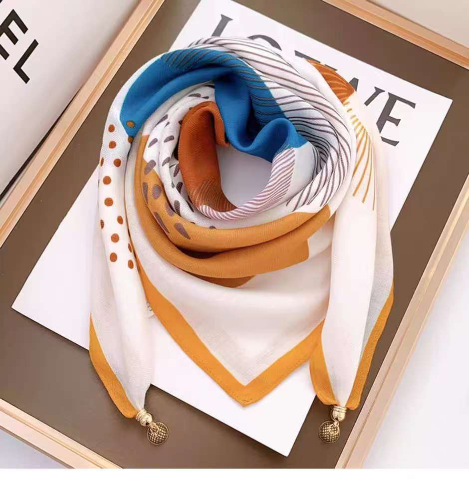 Magnetic buckle soft small square scarf silk scarf women's spring and autumn thin versatile neck protector scarf triangular scarf winter warm scarf