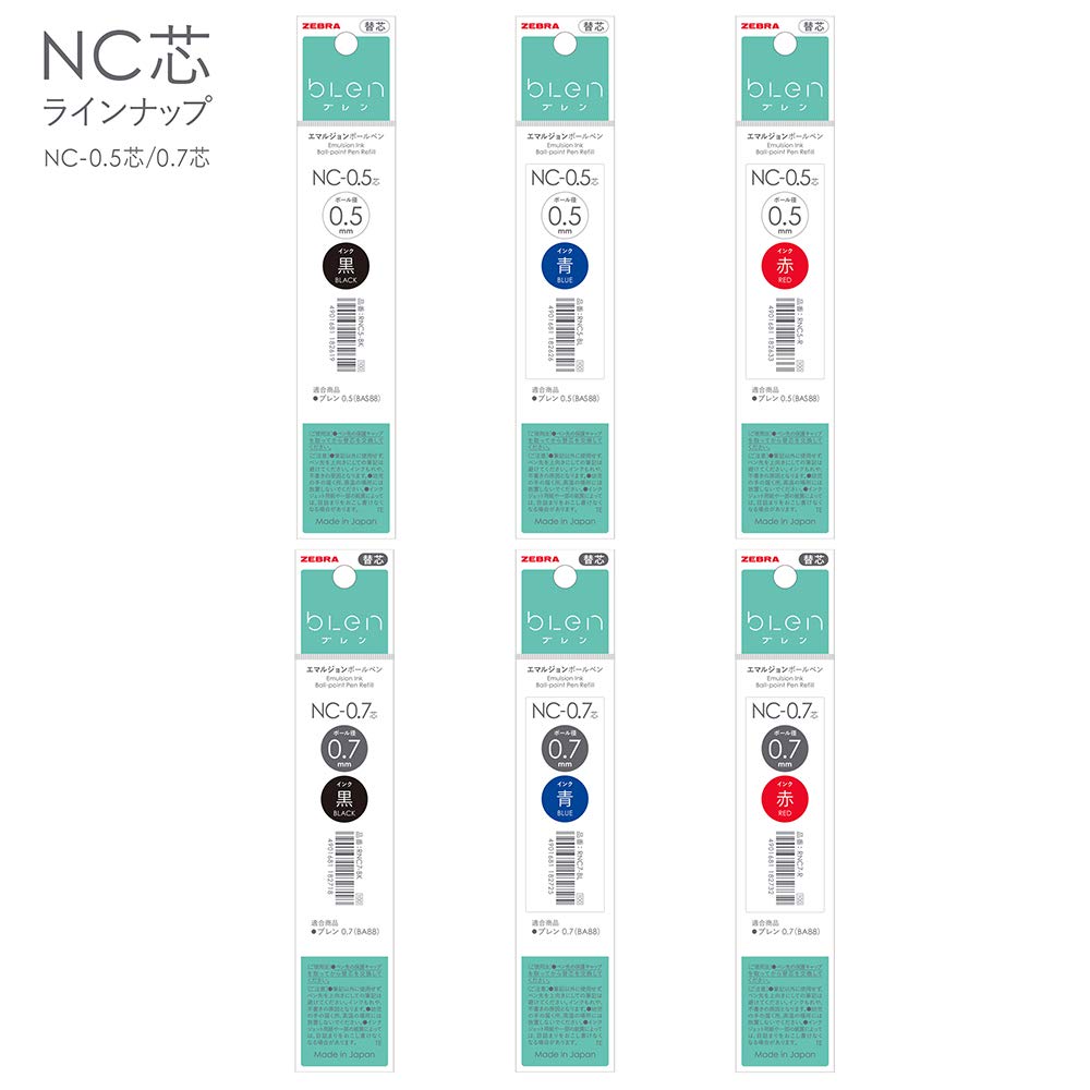 Zebra Ballpoint Pen Blen Oil-Based Refills, NC-0.5, Blue, 10-Pack, B-RNC5-BL