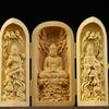 Folding Box Buddha Statue Ornament Guanyin Sculptures, 3.93" Wooden Carving God Of Wealth Crafts Office Home Decoration Gift