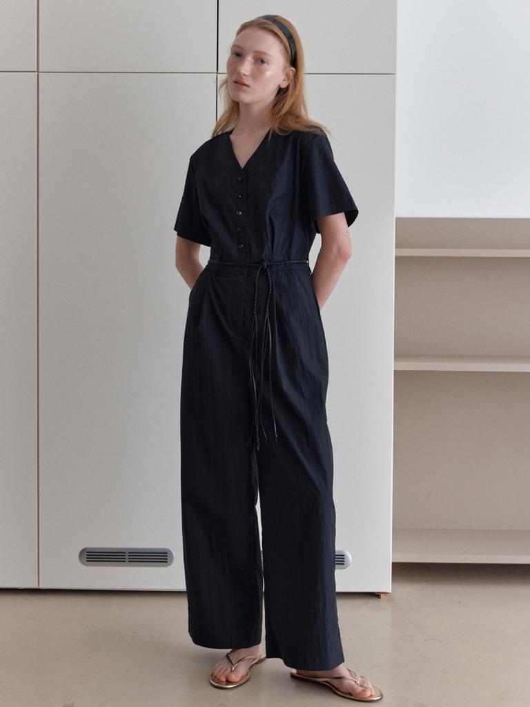 Elssibeui V-Neck Button Jumpsuit_Black