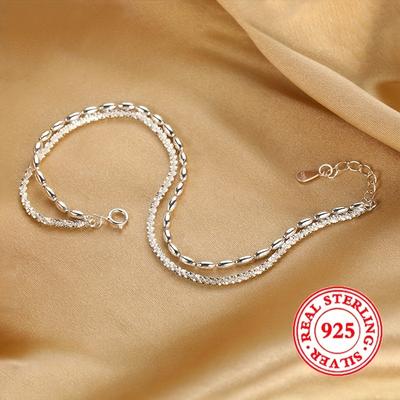 S925 Sterling Silver Beaded Bracelet, Luxury Gypsy Rice Beads Double-layer Stacked Retro Beaded Bracelet