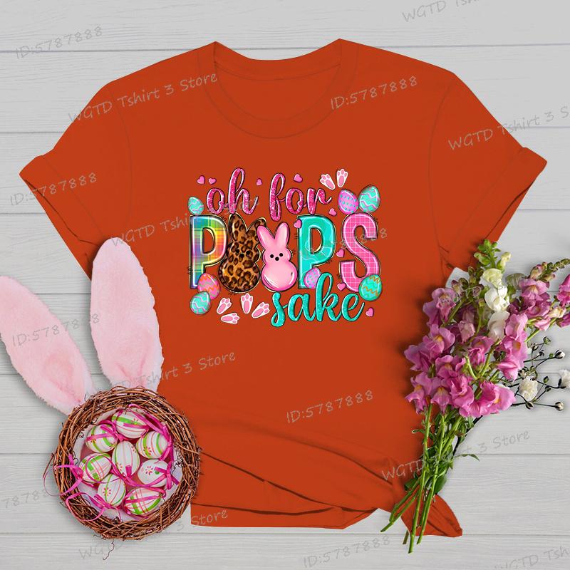 Oh for Peeps Sake Easter Tshirts Cute Bunny Leopard Print Crew Neck Tshirt Cartoon Rabbit Womens Easter Day Classic Tops Tees