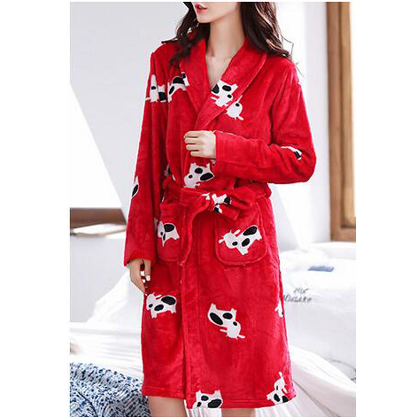 

Женская мода фланель с цветочным принтом животных повязка карман теплая пижама ночная рубашка Free красный