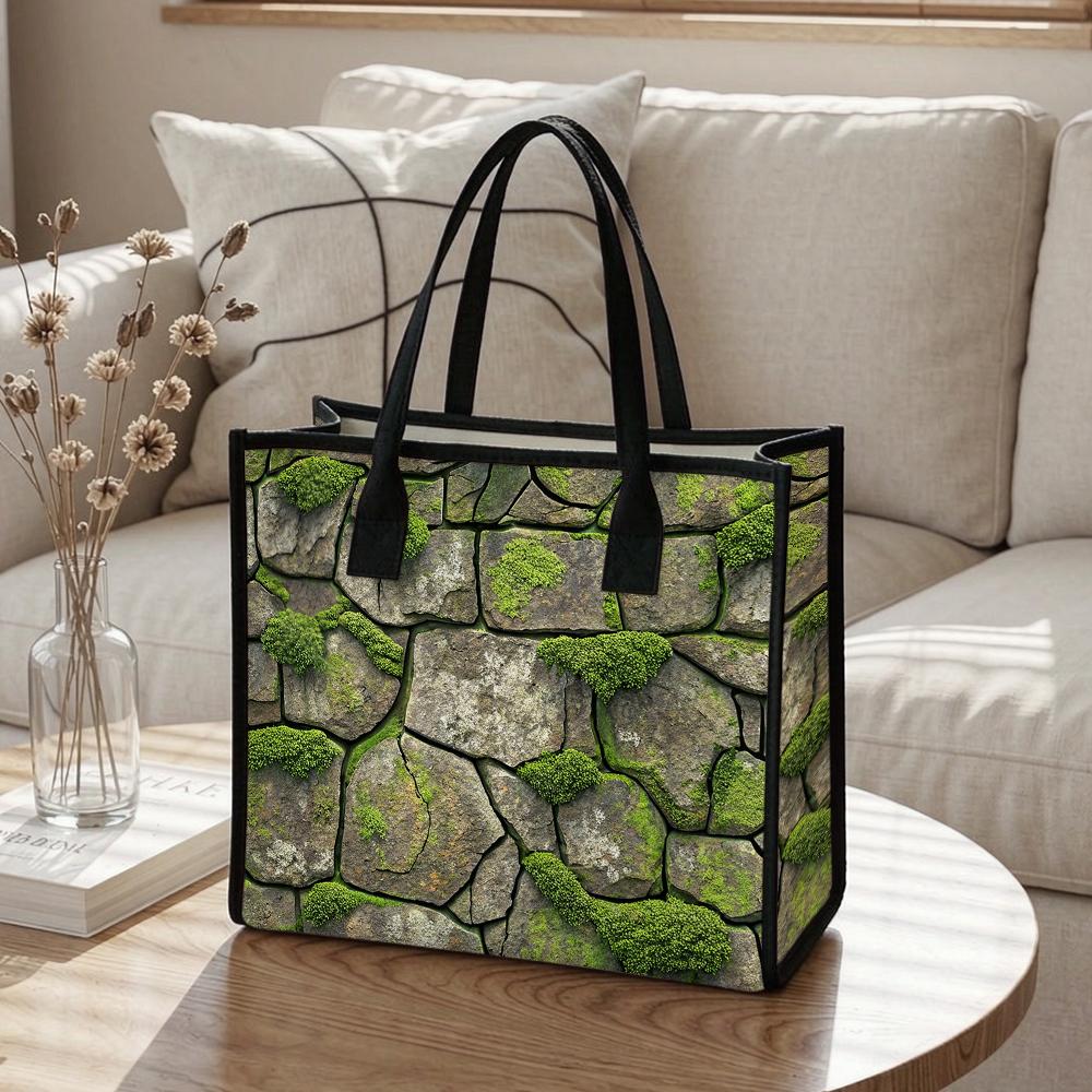 Moss Stone Print Tote Bag for Daily Outdoor Shopping Commute Use