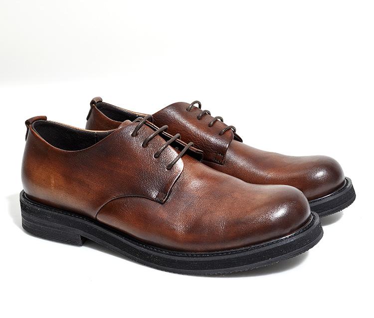 Men'S Shoes British Retro Round Head Men'S Light Trend Business Casual Leather Shoes Big Head Height And Thickness