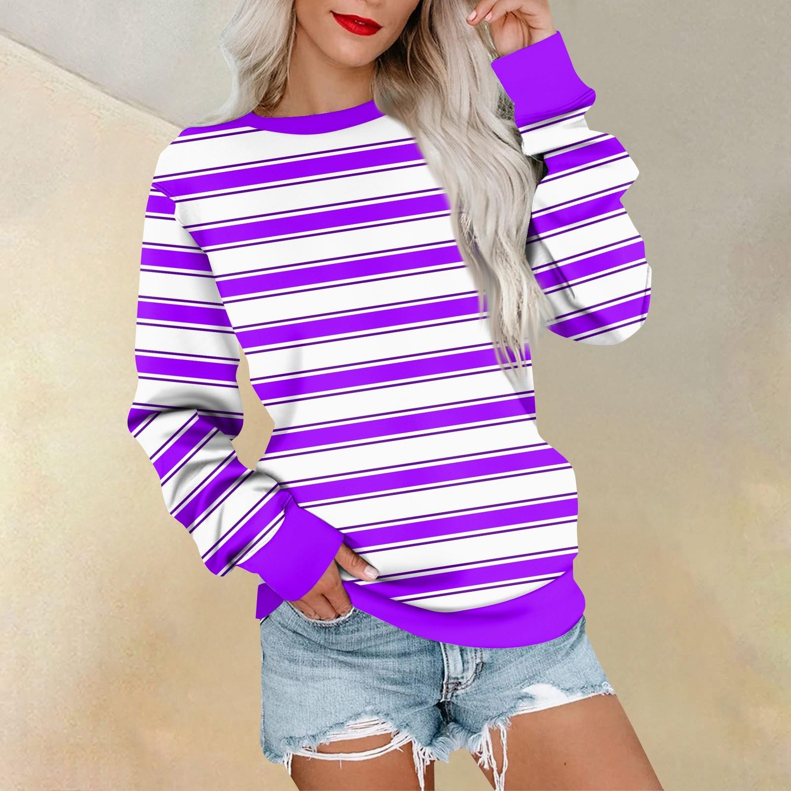 Свитшот с длинным рукавом для женщин с полосатым принтом — фото 10
