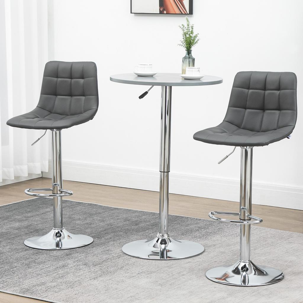 Set of 2 Swivel Bar Stools in Faux Leather with Backrest and Footrest, 42x45x89-110cm, Grey