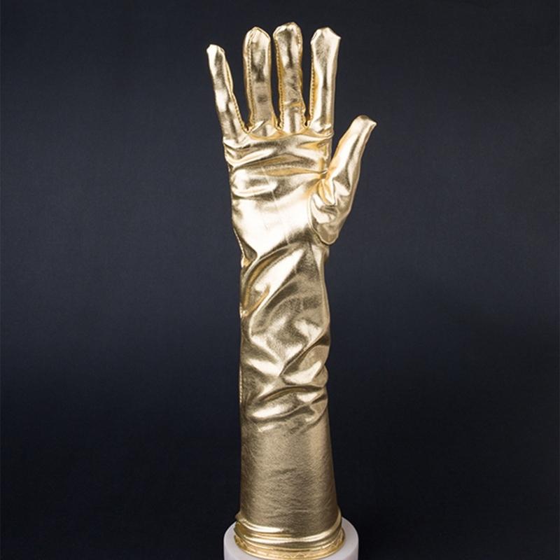 Women Faux Leather Sparkly Metallic Long Gloves for Evening Costume Party Dance
