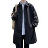 Men Double Breasted Windbreaker Coat Long Sleeve Lapel Solid Color Loose Fit Casual Mid Length Trench Coat with Pockets