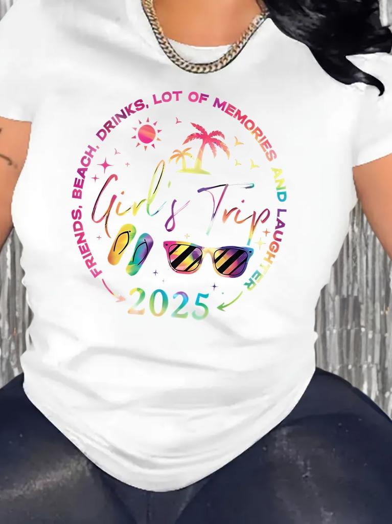 Girl's Trip Beach Drinks Memories Laughter 2025 T-shirt
