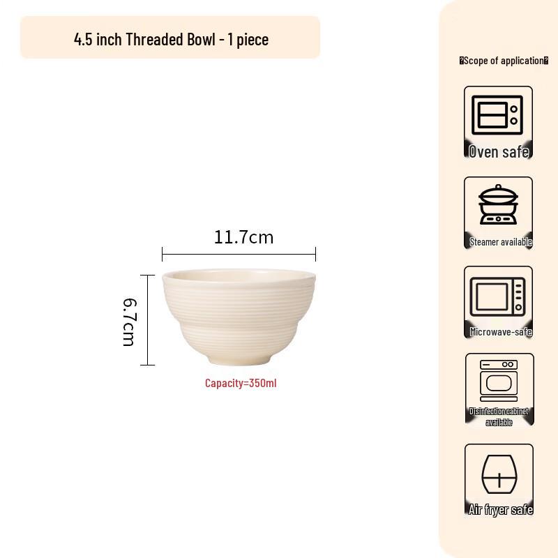Junsun 17LB European Ceramic Dinnerware Set 4.5-inch Threaded Bowl