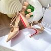 Nude high heels women's stilettos new summer sexy royal sister cross strap pointed head red sole bag head sandals