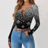 Women's Slim Bottom T-shirt Fashion Casual Gradient Printing Round Neck Pullover Long Sleeve Top