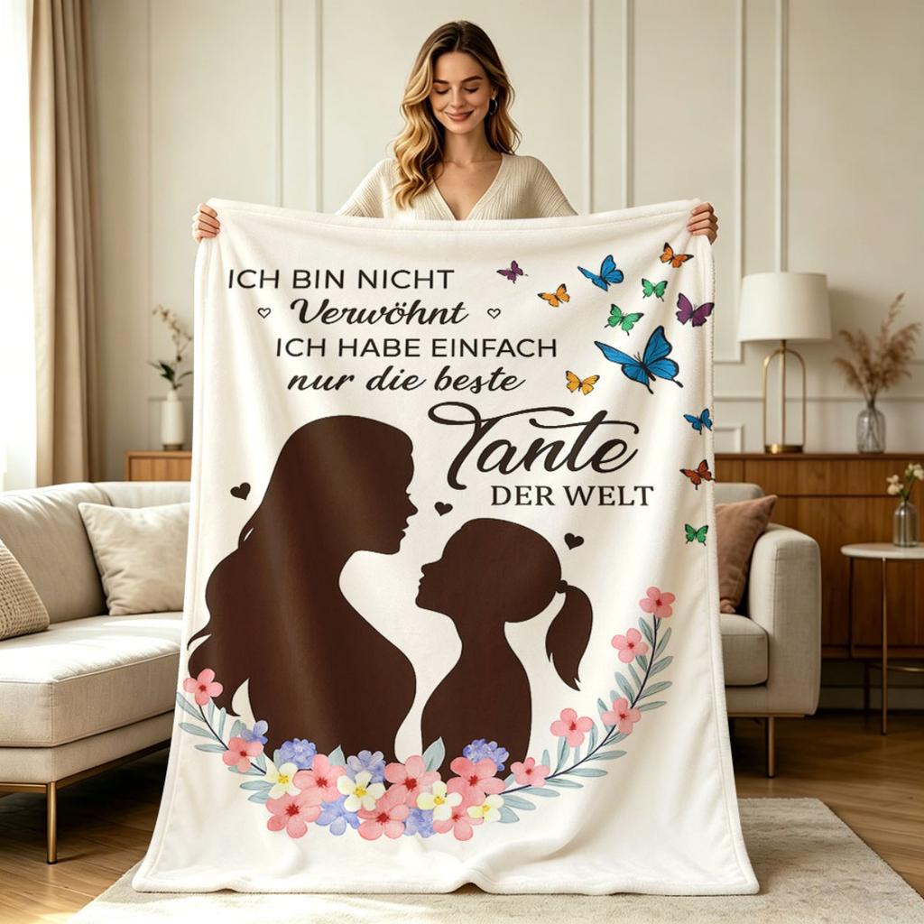 Soft Flannel Blanket with Aunt And Niece Silhouette Floral Butterfly Print All Season Warm Cozy Lightweight Throw Blanket for Couch Sofa Living Room B