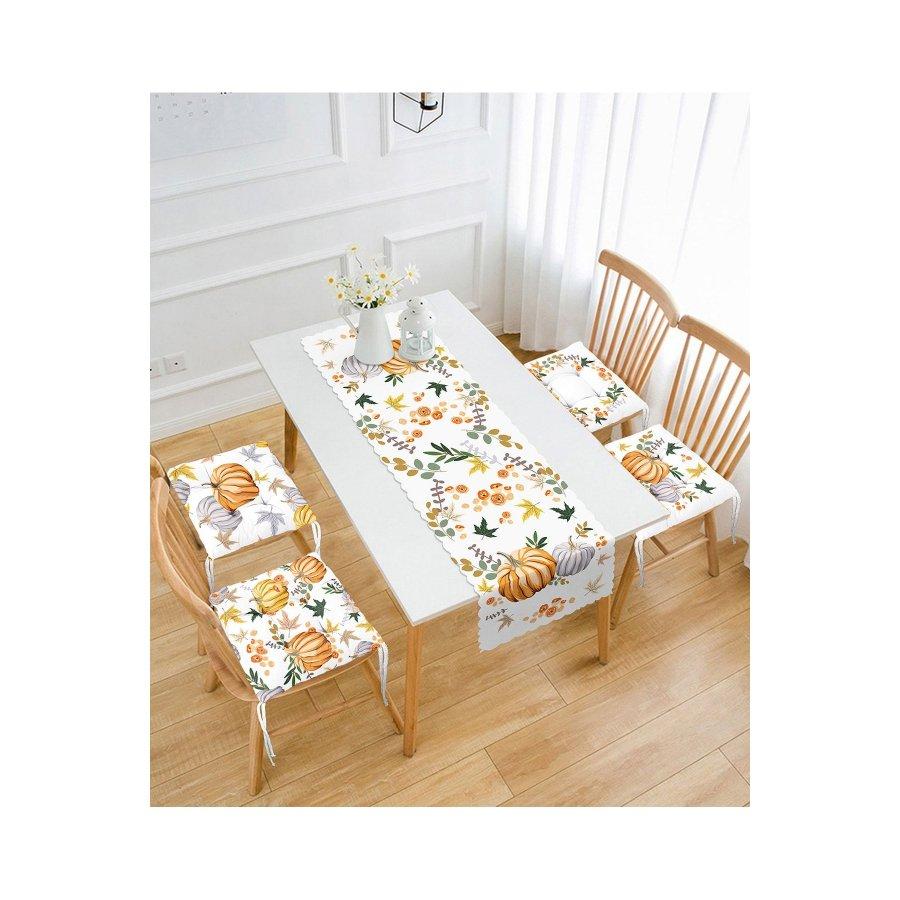 Chair Cushion Set / Digital Printed 4 Pieces 40×40cm Square Chair Pillows and 1 Piece Runner