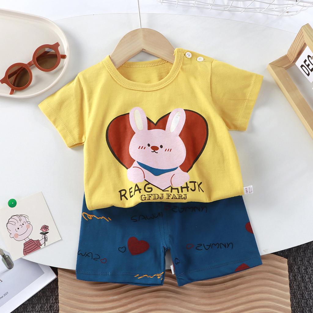 Kids Cotton Cartoon T-Shirt and Shorts Set Baby Boy Girl  Casual Outfit Children Clothes Set