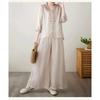 Conjunto de Top de Algodón y Lino de Verano Elegante Juvenil de Media Manga y Pantalones de Pierna Ancha Conjunto Casual Holgado de Dos Piezas Ropa para Mujer