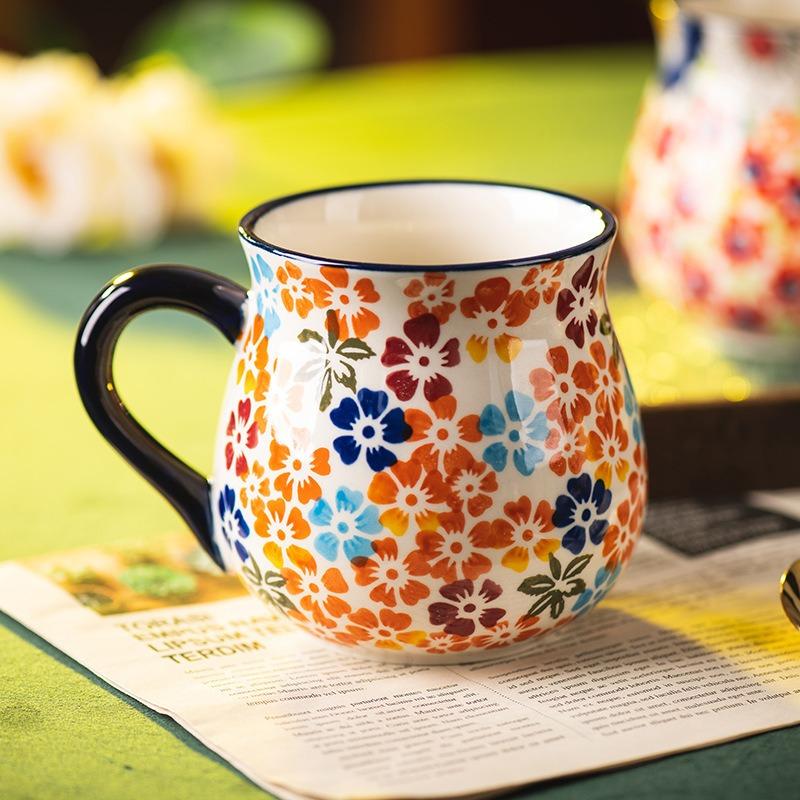 Hand Painted Mug Ceramic Cup Creative Water Cup Office Breakfast Cup Household Retro Cup Couple Cup Coffee Cup