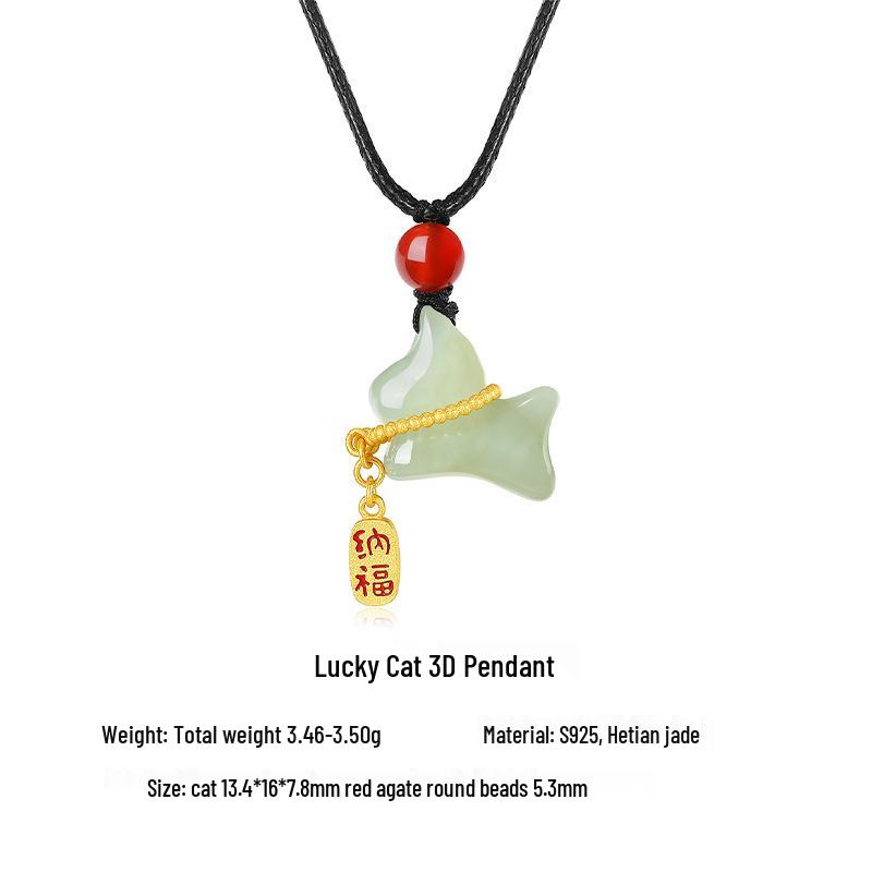 

Hetian Jade Three-Dimensional Cat Pendant in S925 Sterling Silver - Women s Elegant National Style Accessory 925 Sterling Silver