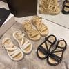 Sexy Model Buckle Sandals Travel Slippers 2025 Summer Fashion Non-slip Round Toe Hollow Comfortable Casual Flat Shoes