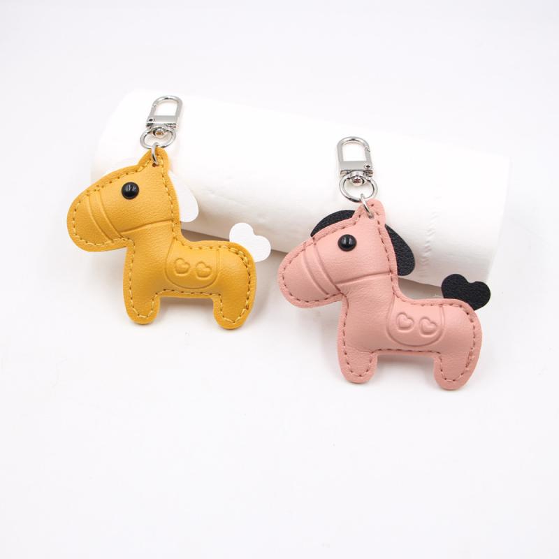 Cute  Women Men'S Cartoon Pu Horse Keychain Car Keyring Bag Pendant Charm Leather Animal Keyfob Sister Bestie Friend Gift