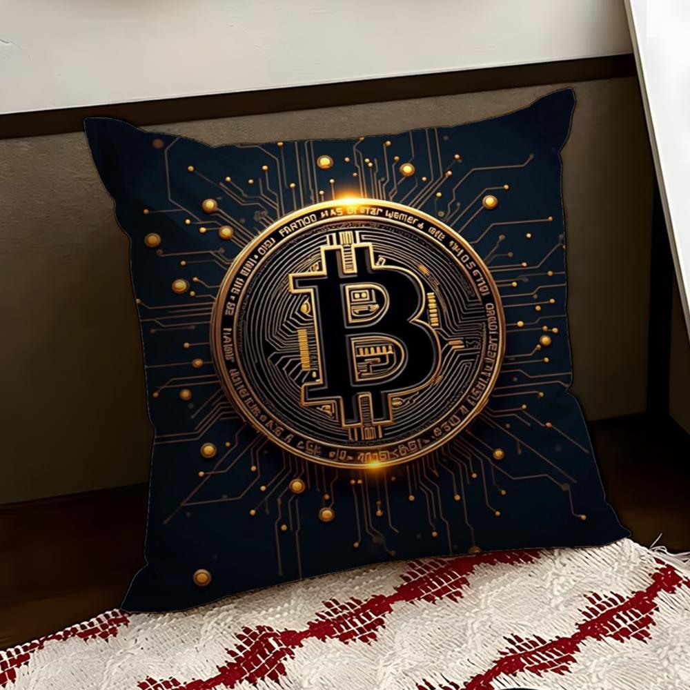 BBitcoin Cryptocurrency Btc Cushion Cover Reversible Soft Durable Pillow Cover Home  Car MultiScene Use for Daily Comfort