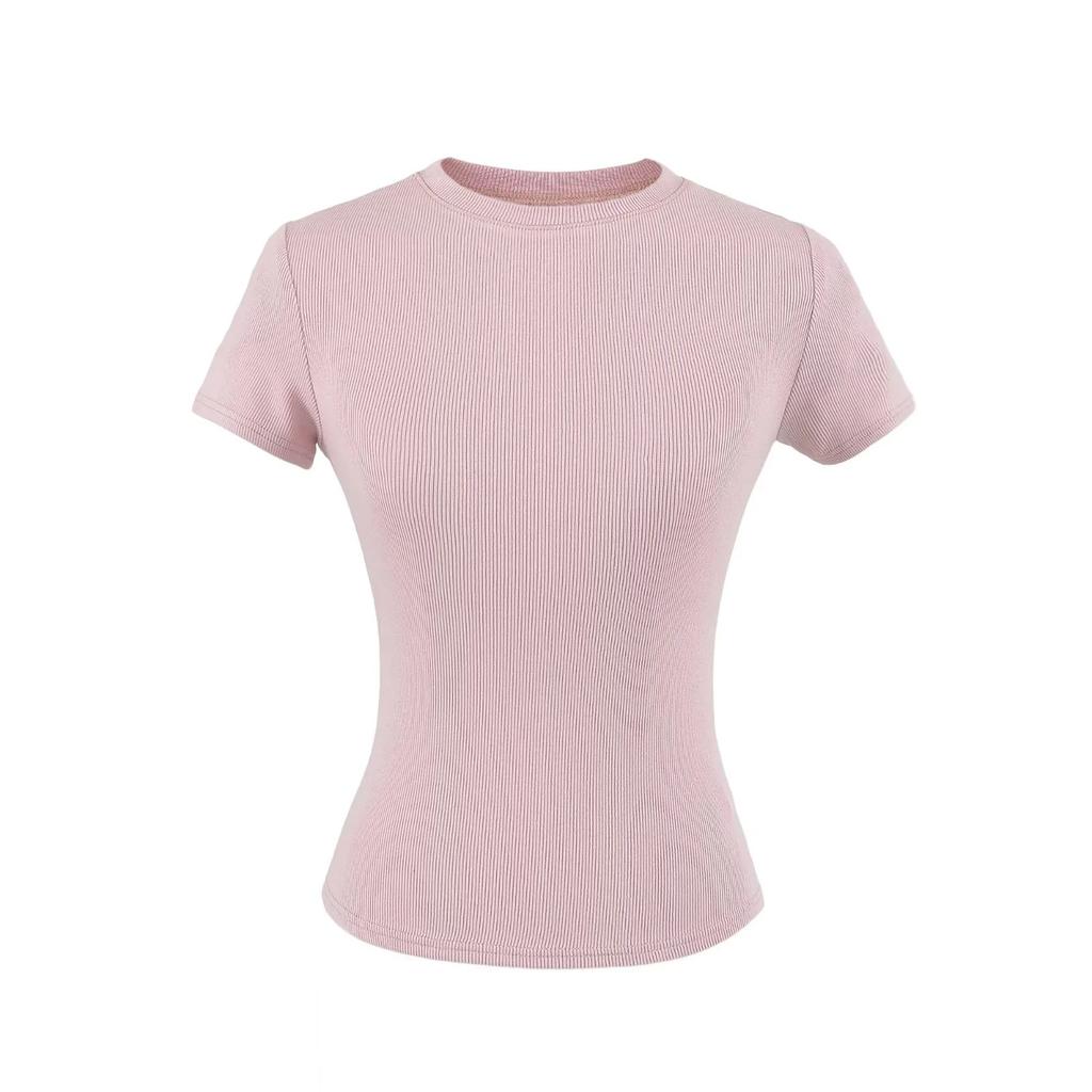 Crew Neck Short-sleeved T-shirt Women's Summer New American Spice Girl Style Basic Solid Color Slim Top