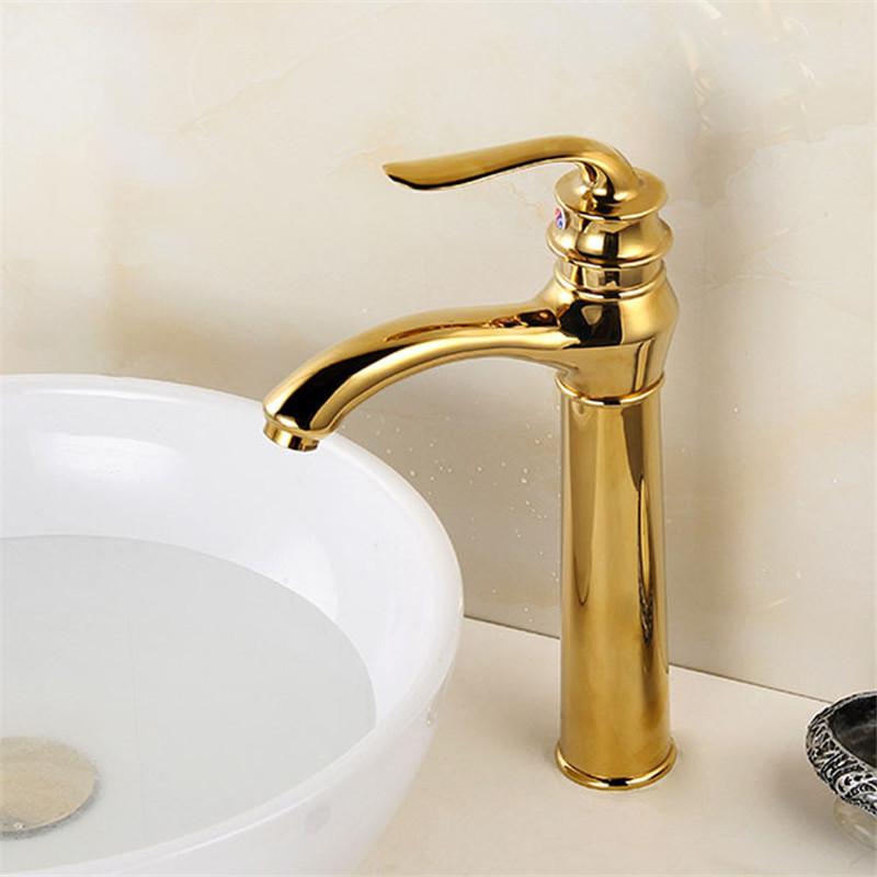 Tuqiu Gold Badezimmerarmatur Vollmessing Waschtischarmatur Warm- und Kaltwasser Waschbeckenarmatur Aufputz WC Mischer Wasserhahn