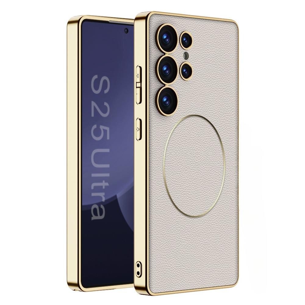 Custodia Magnetica Elettrolaccata per Telefono Magsafe per Samsung Galaxy S25 Ultra Copertura Protettiva Antiurto in Ecopelle PU