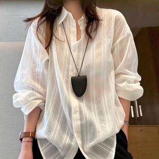 Spot design sense breathable light breathable pleated long-sleeved shirt women commuting versatile and thin solid color shirt women