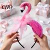 Üç Boyutlu Flamingo Başlığı Kadın Saç Bandı 3D Tasarım Pembe Tüy Yumuşak Kadife Peluş Kumaş Saç Halka Yaz Plaj Festival Parti Aksesuarı